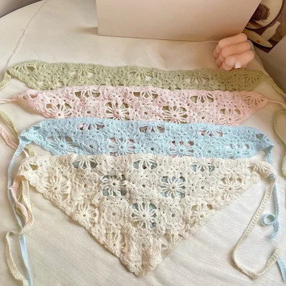 Fashion Knitted Headscarf Hat French Pastoral Style Triangle Headband Handmade Crochet Headband Towel Retro Flower Headscarf    Your Coastal Marketplace | Shoreshopper.com