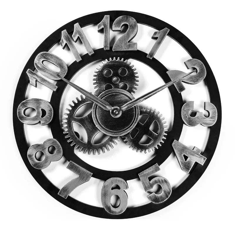 Vintage Style Industrial Wall Clock with Roman Numerals Visible 3D Gears 11"-17" Gold or Silver    Home Decor Supply | Online Retail | ShoreShopper.com
