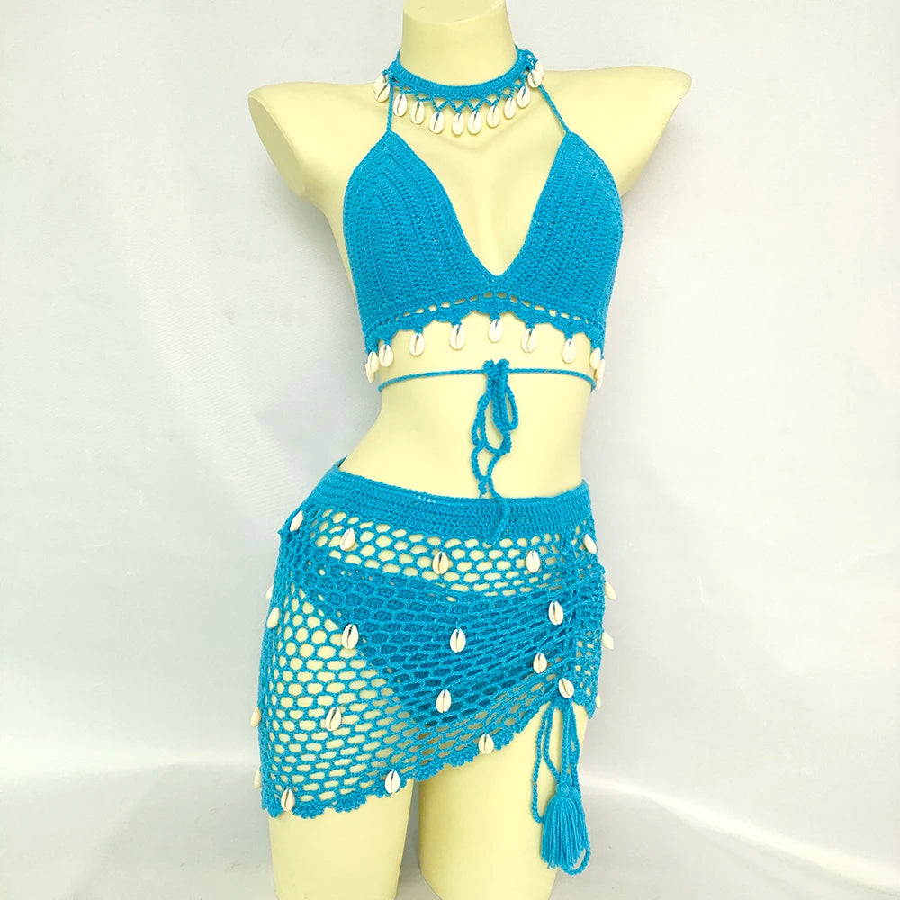 Women Beach Wear Swimsuit Cover-Ups Boho Summer See-Through Hollow Out Bandage High Waist Short Beach Skirt Crochet Knit Skirts    Your Coastal Marketplace | Shoreshopper.com