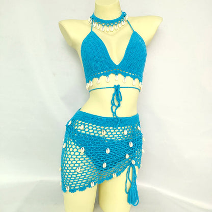 Women Beach Wear Swimsuit Cover-Ups Boho Summer See-Through Hollow Out Bandage High Waist Short Beach Skirt Crochet Knit Skirts    Your Coastal Marketplace | Shoreshopper.com
