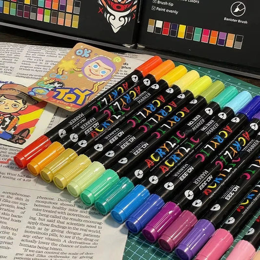Professional Art Use 48-Color Acrylic Paint Markers, Dual-Tip Fine and Brush Tip Pens, Suitable for Stone, Wood, Calligraphy    Home Decor Supply | Online Retail | ShoreShopper.com