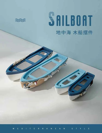 Mediterranean Wooden Boat Ornament Crafts Children's Room Office Home Decoration Wooden Sea Theme Home Decor