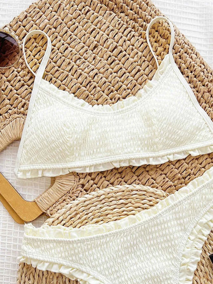 2026 Summer Women's 2 Pieces Swimsuit High Waist Push Up Bathing Suits Beachwear Frill Trim Bikini Set Backless Swimwear Biquini