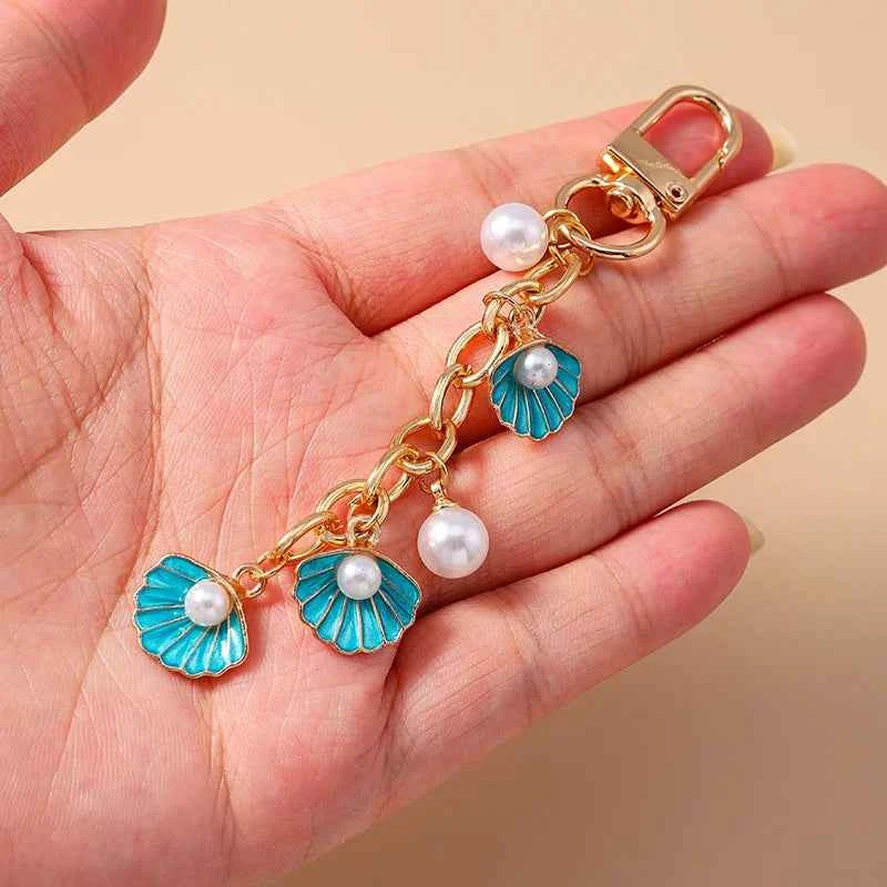 Fashion Summer Beach Shell Pearl Starfish Keychain for Women Men Car Key Handbag Purse Hanging Key Chains DIY Accessories