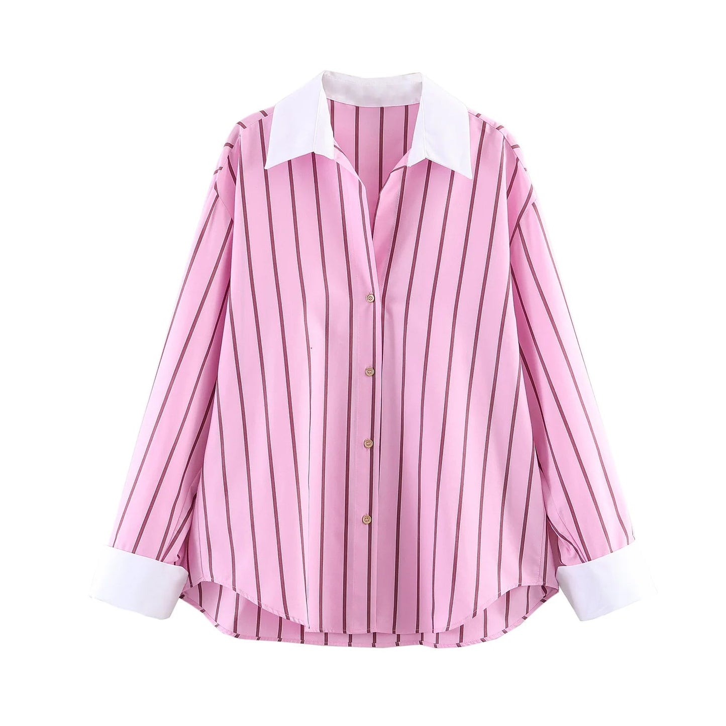 HH Women Spring Casual Shirt Pink Striped Lapel Long Sleeve Single Breasted Fashion Female Elegant Loose Versatile Blouse Mujer    Your Coastal Marketplace | Shoreshopper.com