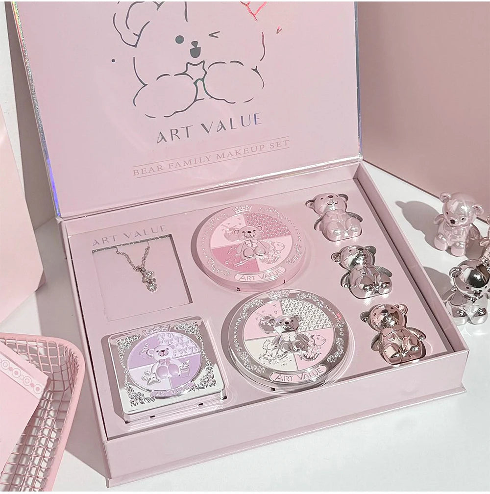 ART VALUE 7PC Makeup Sets Include 3 Colors Matte Lip Mud,1 Pressed Powder,1 Blush,1 Eyes Palette,1 Necklace Beauty Makeup Sets - ShoreCo.Shop