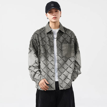 Gradient Ripped Plaid Shirt Men Streetwear Fashion Loose Casual Long Sleeve Oversize Cargo Shirts Cardigan Coat Blouses    Home Decor Supply | Online Retail | ShoreShopper.com