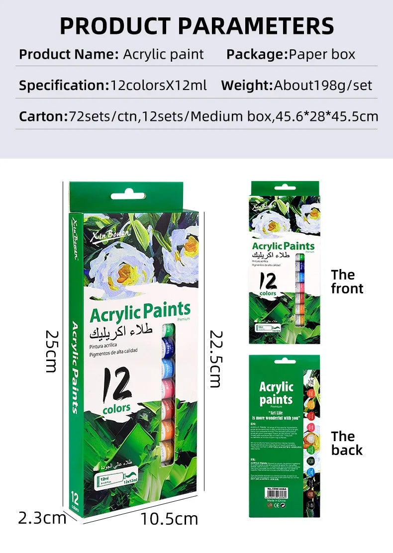 12Color Acrylic Paint Set 12ml Tubes Waterproof Art Supplies for Beginner Artists DIY Painting on Canvas Wall Art Craft Projects    Home Decor Supply | Online Retail | ShoreShopper.com