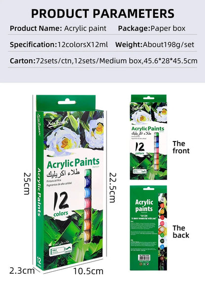 12Color Acrylic Paint Set 12ml Tubes Waterproof Art Supplies for Beginner Artists DIY Painting on Canvas Wall Art Craft Projects    Home Decor Supply | Online Retail | ShoreShopper.com