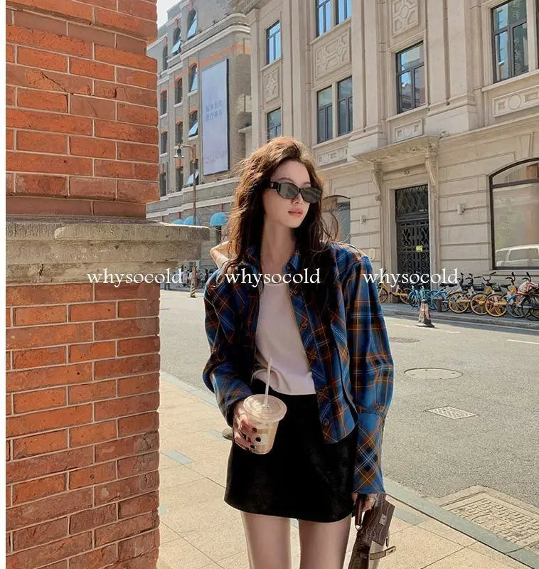 Checkered shirt women's 2024 spring new design sense niche French chic long sleeved shirt  retro top  womens tops    Home Decor Supply | Online Retail | ShoreShopper.com