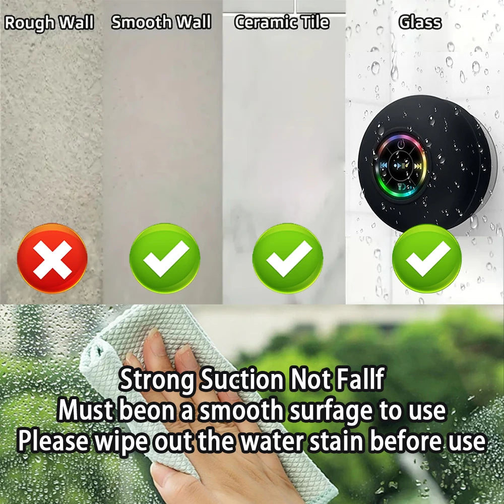 Portable Wireless Bluetooth Speaker LED Light IPX4 Waterproof Loudspeaker Outdoor Bathroom Large Suction Cup Stereo Sound Box - ShoreCo.Shop