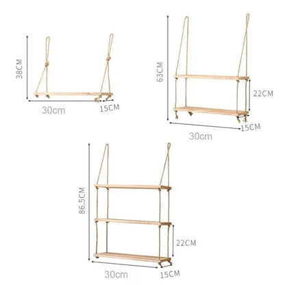 1PC 1/2/3-tier Wooden Floating Shelves for Wall Plant Flower  Hanging Rope Storager Wall Shelf Kitchen Storage    Home Decor Supply | Online Retail | ShoreShopper.com