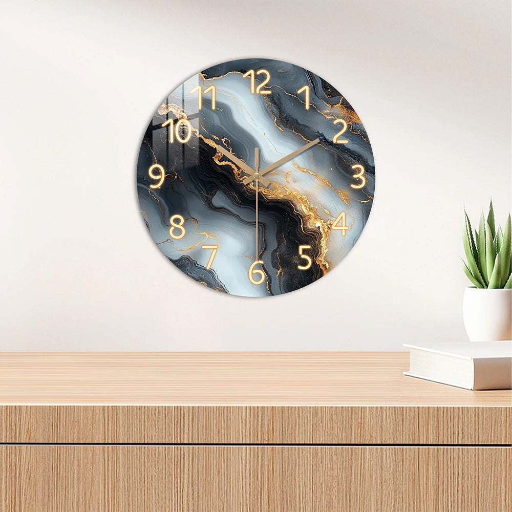 1 piece wooden wall clock, fantasy theme - blue and gold marble - like texture pattern tempered film veneer silent clock, suitab    Home Decor Supply | Online Retail | ShoreShopper.com