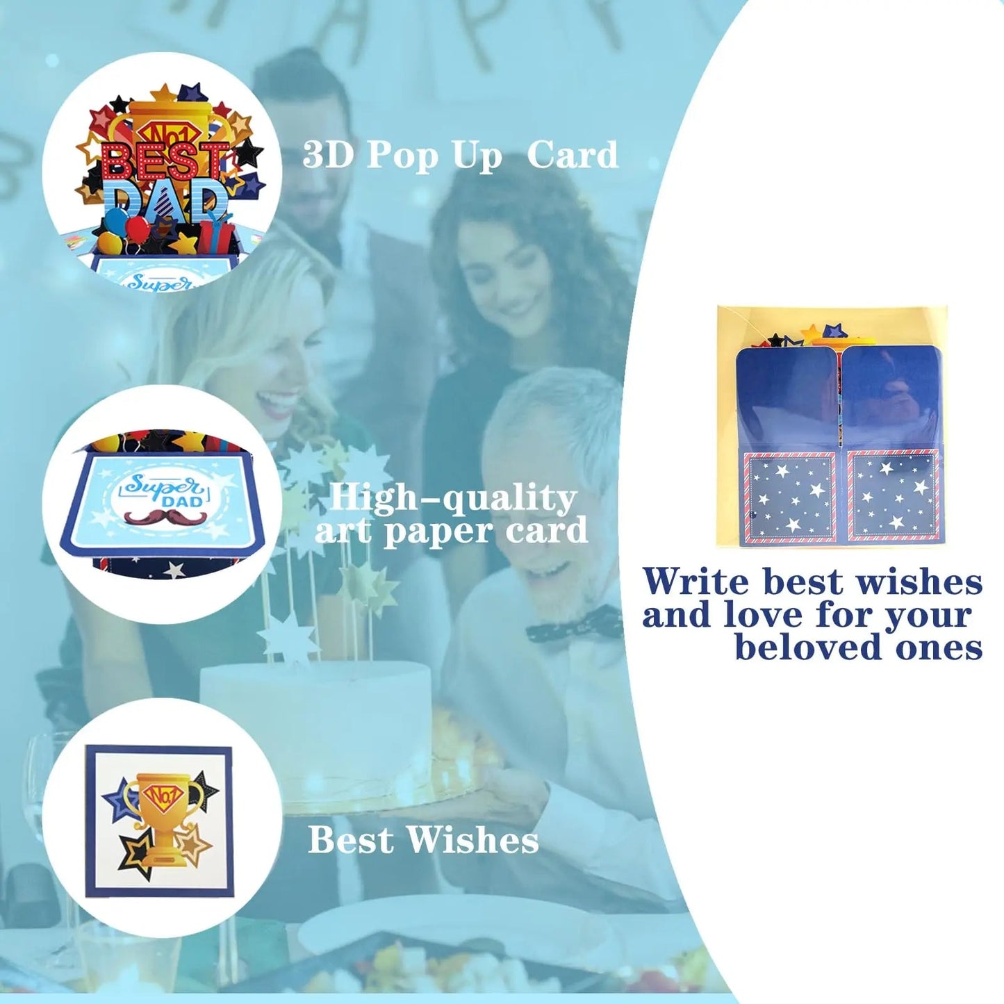 3D Pop Up Father's Day Card Handmade Best Dad Birthday Gift with Note & Envelope - Thank You Card for Dad from Daughter Son    Your Coastal Marketplace | Shoreshopper.com