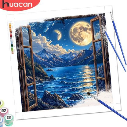 HUACAN Coloring By Numbers Mountain Landscape HandPainted Kits Home Decor Sea Painting Drawing Pictures By Numbers Diy Gift Art - ShoreCo.Shop