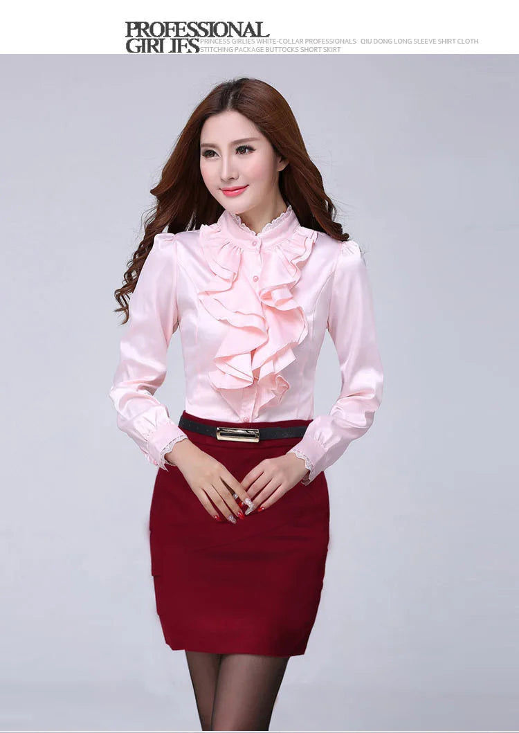 Women Shirts Long Sleeve   Spring Autumn Button Up Tops Fashion Lady Stand Collar Shirt Solid Color Female Elegant Blouses    Your Coastal Marketplace | Shoreshopper.com