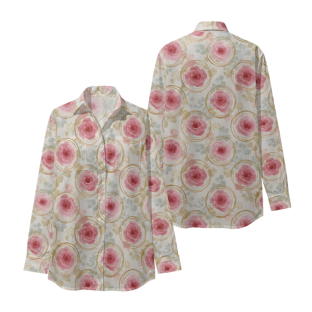 Women Luxury Floral Shirt Gradient Printed Blouse Elegant Button Up Long Sleeve Shirt for Office Casual Spring Summer Trend    Your Coastal Marketplace | Shoreshopper.com