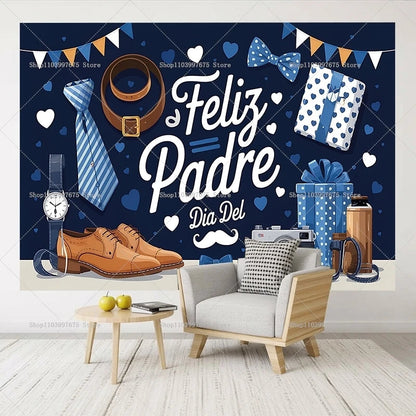 2D Feliz Dia del Padre Backdrops Father's Day Party Decor Photography Background Banner Studio Booth Props Party Supplies