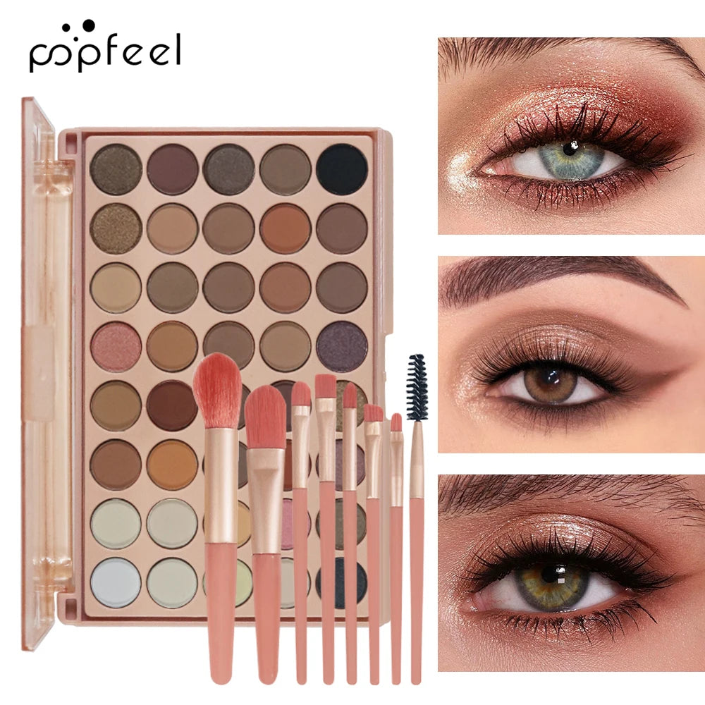 POPFEEL 40-Color Earth Tone & Pink Eyeshadow Palette – Versatile Shimmer, Matte, and Highlight Shades for Effortless Blending。 - ShoreCo.Shop