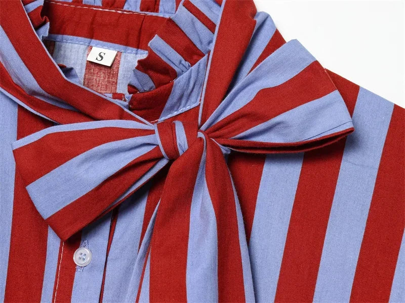Women's Shirt 2026 Summer New Style Striped Sleeveless Waist-Fitted Shirt with Bow Decoration Romantic Style Personality Fashion    Your Coastal Marketplace | Shoreshopper.com