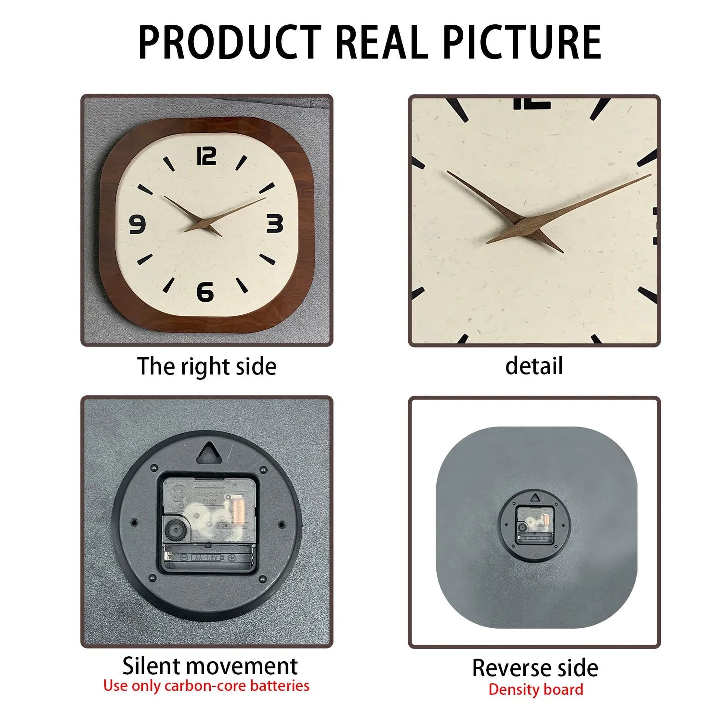 French-Style Retro Cream Crystal Porcelain Square-Shaped Simple Pattern Wooden Wall Clock for Living Room, Bedroom, Kitchen, Home Decoration, Silent Quartz Clock, Holiday Gift, 12 Inches, 14 Inches 16inch (Battery Not Include    Home Decor Supply | Online Retail | ShoreShopper.com