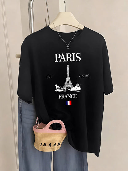 Paris France Eiffel Tower Prints T-Shirts Women Summer Basic Short Sleeve Tops O-Neck Loose T Shirts Basics Soft Womans Clothes    Home Decor Supply | Online Retail | ShoreShopper.com