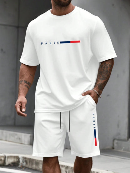Paris Letter Print Men Spring and Summer Two Pieces Set Casual Round Neck Short Sleeve T-shirt Shorts Sport Suit Print Clothing    Home Decor Supply | Online Retail | ShoreShopper.com