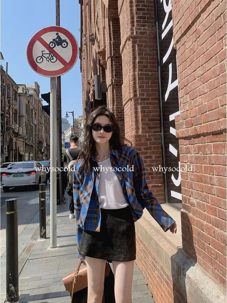 Checkered shirt women's 2024 spring new design sense niche French chic long sleeved shirt  retro top  womens tops    Home Decor Supply | Online Retail | ShoreShopper.com
