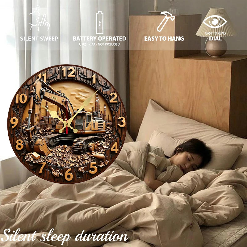 Excavator Industrial Wooden Round Silent Hanging Wall Clock, Suitable For Living Room,Office,Study Room,Bedroom, Home Decoration    Home Decor Supply | Online Retail | ShoreShopper.com