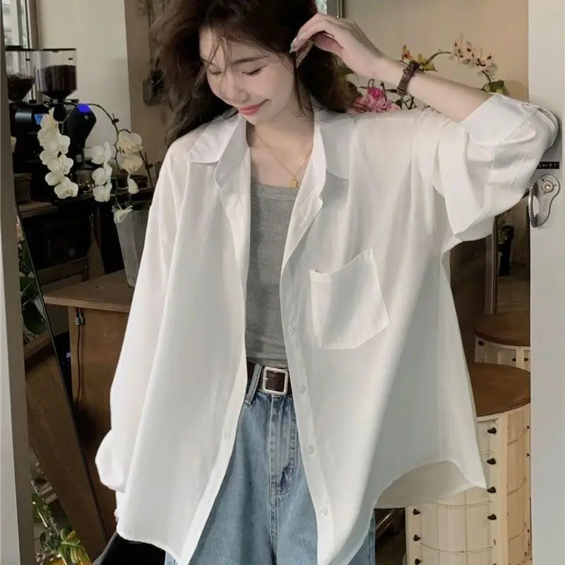 Sunscreen Shirt for Women in Summer New Polo Collar French Unique Loose Solid Color Long-sleeved Top Trendy    Home Decor Supply | Online Retail | ShoreShopper.com