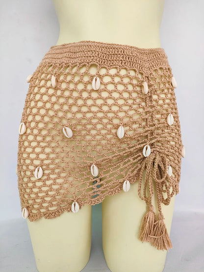 Women Beach Wear Swimsuit Cover-Ups Boho Summer See-Through Hollow Out Bandage High Waist Short Beach Skirt Crochet Knit Skirts    Your Coastal Marketplace | Shoreshopper.com