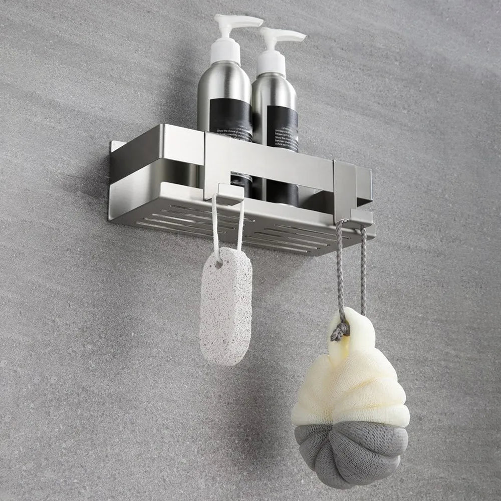 Stainless Steel Shower Shelf Without Drilling Wall Mounted Shower Caddy Basket with Hooks for Bathroom Kitchen Shelf Organizer    Home Decor Supply | Online Retail | ShoreShopper.com