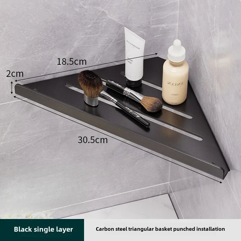 Bathroom Triangle Drain Shelf No Drilling Wall Mounted Cosmetic and Toiletries Hollow Carbon Steel Shelf with Hooks    Home Decor Supply | Online Retail | ShoreShopper.com