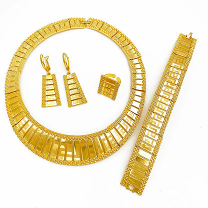 Dubai Jewelry Set Women Luxury Design High-end Gold Plated Necklace Bangle Earring Ring Daily Wear Accessory Ideal Gift    Home Decor Supply | Online Retail | ShoreShopper.com