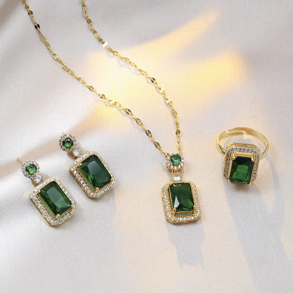 4PCS Sets Exquisite Quadrate Rhinestone Necklace Earrings Ring Jewelry Set Charm Ladies Jewelry Fashion Bridal Gifts    Home Decor Supply | Online Retail | ShoreShopper.com