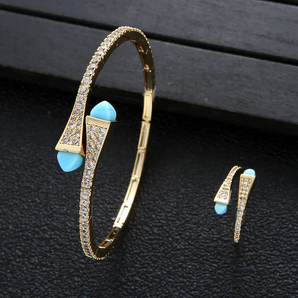 New jerseis Women's Fashion 2 Pcs Bracelet & Ring Set مجموعات المجوهرات Resin Simple Design Gold Open Cuff Bangle Jewelry Set    Home Decor Supply | Online Retail | ShoreShopper.com