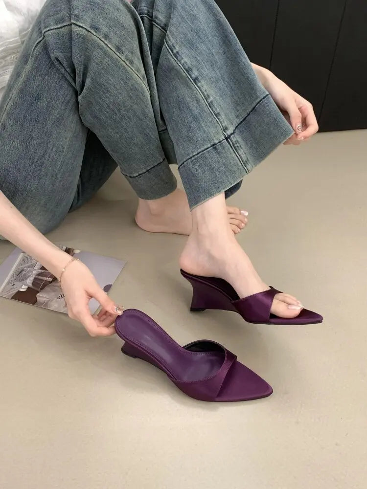 Women's Slippers Fashion 2026 Summer Elegant High Heels Outdoor Banquet Wedge Heel Pointed Toe Girls Women's Shoes 2018    Your Coastal Marketplace | Shoreshopper.com