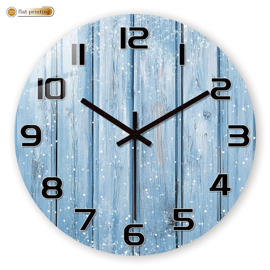 Rustic Blue Wooden Plank Wall Clock with Snowflakes, Winter Theme Home Office Decor, Silent Quartz Movement Decorative Design    Home Decor Supply | Online Retail | ShoreShopper.com