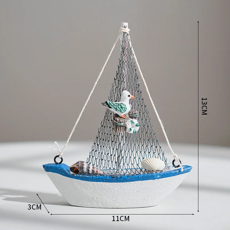 1pc Mini Mediterranean Style Marine Nautical Wooden Blue Sailing Boat Ship Wood Crafts Ornaments Party Room Home Decoration    Your Coastal Marketplace | Shoreshopper.com