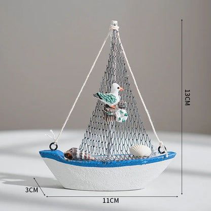 1pc Mini Mediterranean Style Marine Nautical Wooden Blue Sailing Boat Ship Wood Crafts Ornaments Party Room Home Decoration    Your Coastal Marketplace | Shoreshopper.com