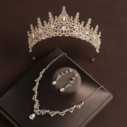 Bridal Wedding Jewelry 4-piece Set, Alloy Crystal Crown&Crystal Necklace&Earrings Women's Classic Wedding Tiaras    Home Decor Supply | Online Retail | ShoreShopper.com