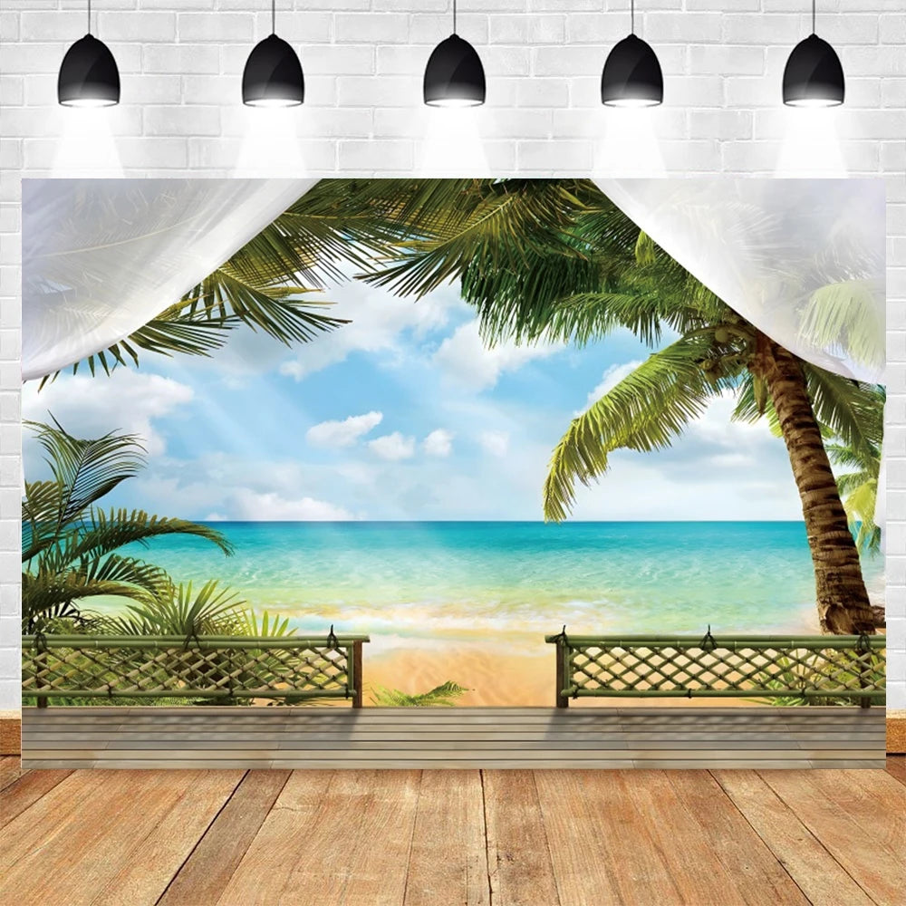 Summer Seaside Beach Photography Backdrop Natural Scenery Castle Tropical Sunshine Palms Leaves Photo Background Studio Props    Your Coastal Marketplace | Shoreshopper.com