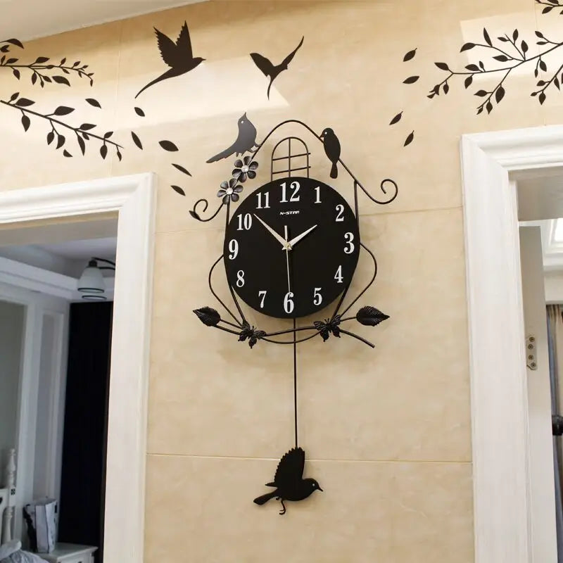 Creative Black Iron Swing Hanging Bird Wall Clock, Durable, Electronic, Large, Arts And Crafts, Modern Design    Home Decor Supply | Online Retail | ShoreShopper.com