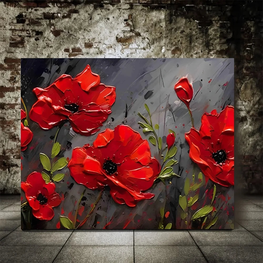 Contemporary Red Poppies Canvas Painting, Framed 11.8x15.7in, Meadow Wall Art, Ready to Hang Home Decor - Anniversary Gift    Home Decor Supply | Online Retail | ShoreShopper.com