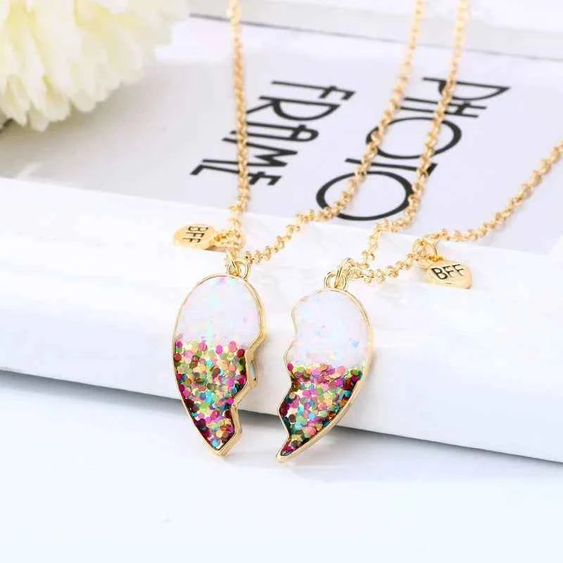 Cute 2 Pcs BFF Necklace Heart Pendant Best Friend Necklace Fashion Couple Chain Necklace Children Friendship Jewelry