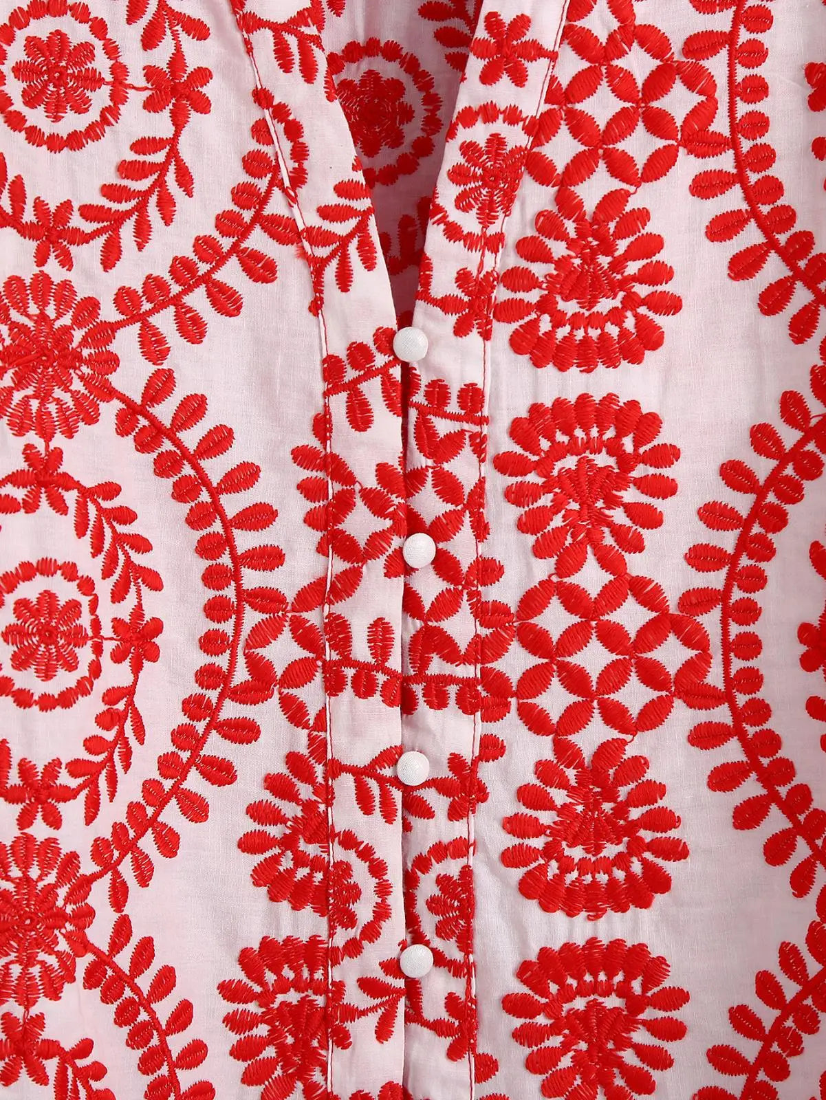 Women Red Floral Embroidered Shirt V Neck Long Sleeve Blouse Down Bohemian T-Shirt Casual Vacation Style Summer Clothing    Your Coastal Marketplace | Shoreshopper.com