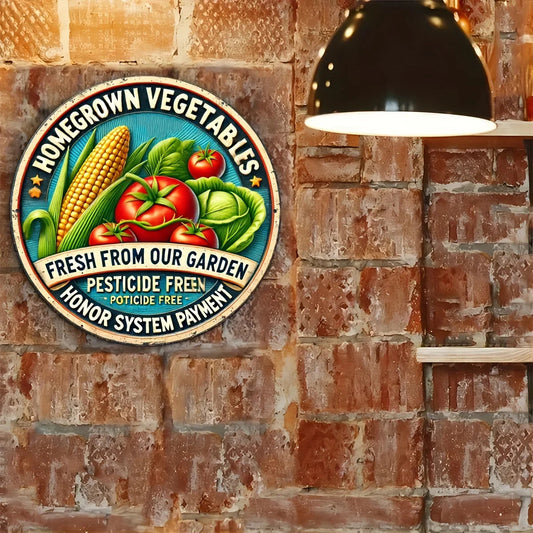 Vintage Metal Tin Sign - 8x8 inch Vegetable Tomato Corn Wall Decor for Home, Patio, Garden & Bar - Pesticide Free Kitchen Art    Home Decor Supply | Online Retail | ShoreShopper.com