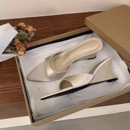 Women's Slippers Fashion 2026 Summer Elegant High Heels Outdoor Banquet Wedge Heel Pointed Toe Girls Women's Shoes 2018