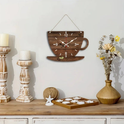 Coffee Cup Shaped Wooden Silent Hanging Wall Clock,Wood Grain Design Suitable For Living Room,Study Room,Bedroom,Home Decoration    Home Decor Supply | Online Retail | ShoreShopper.com