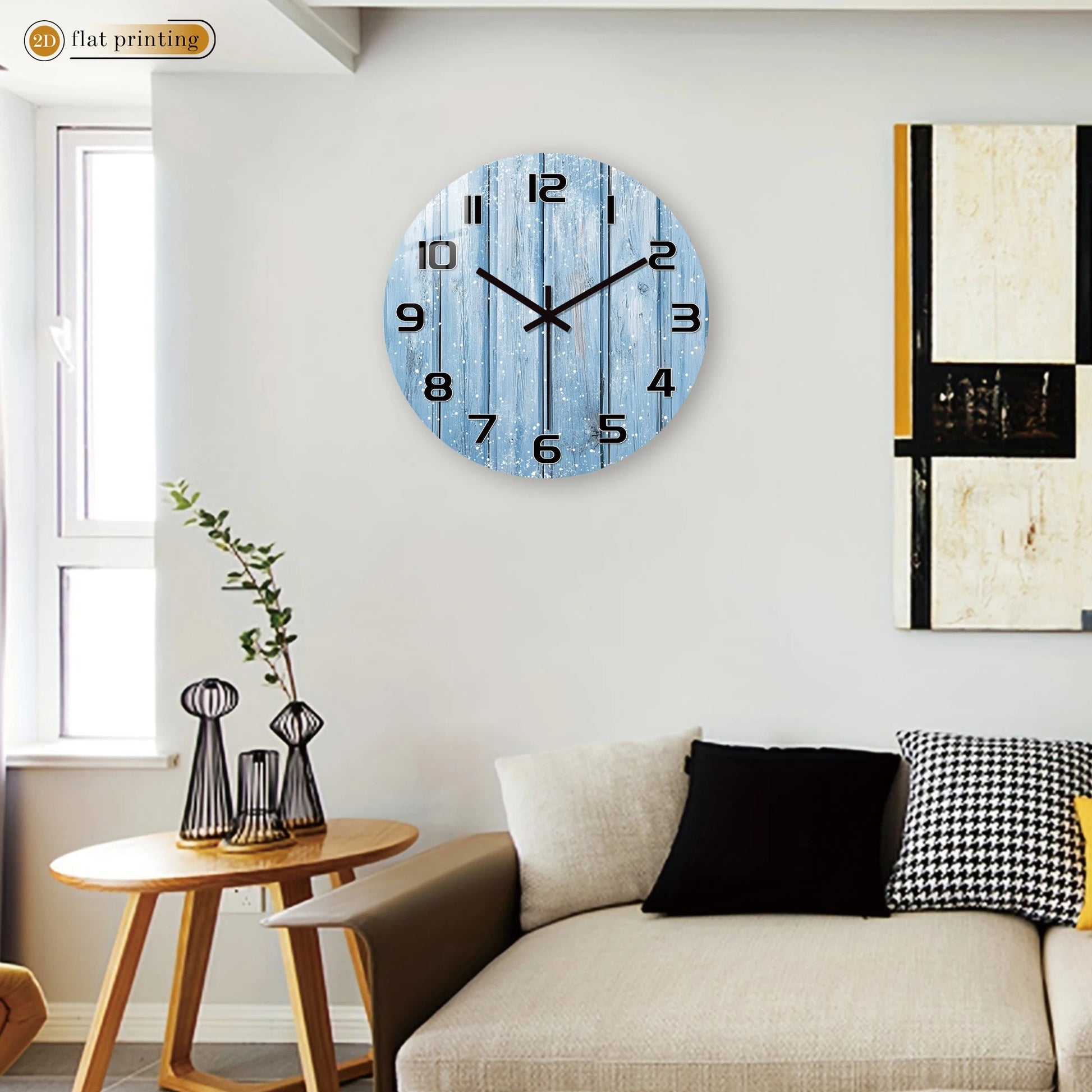 Rustic Blue Wooden Plank Wall Clock with Snowflakes, Winter Theme Home Office Decor, Silent Quartz Movement Decorative Design    Home Decor Supply | Online Retail | ShoreShopper.com
